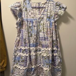 Entro Blue and White Patterned Midi Dress